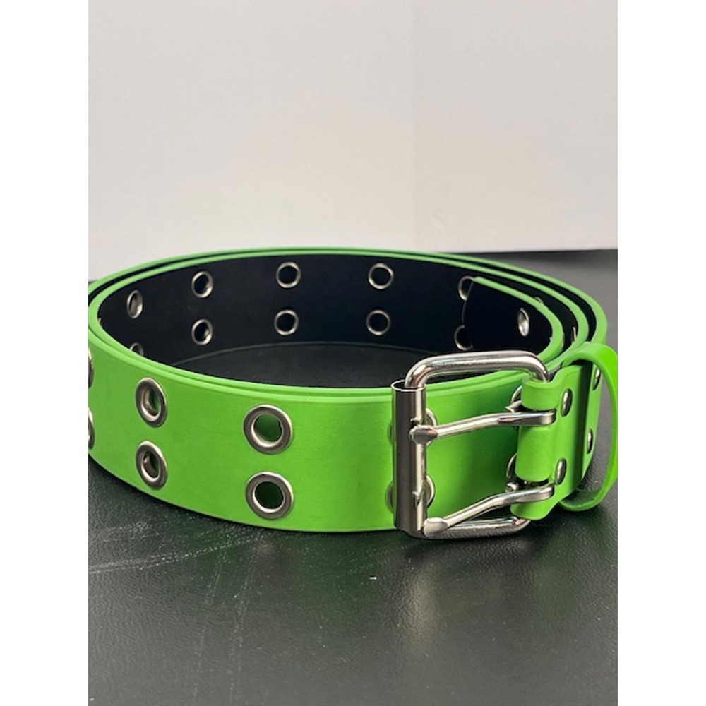 Y2K Retro Neon Green Moto Belt with Metal Grommet Accents‎ Size 2XL